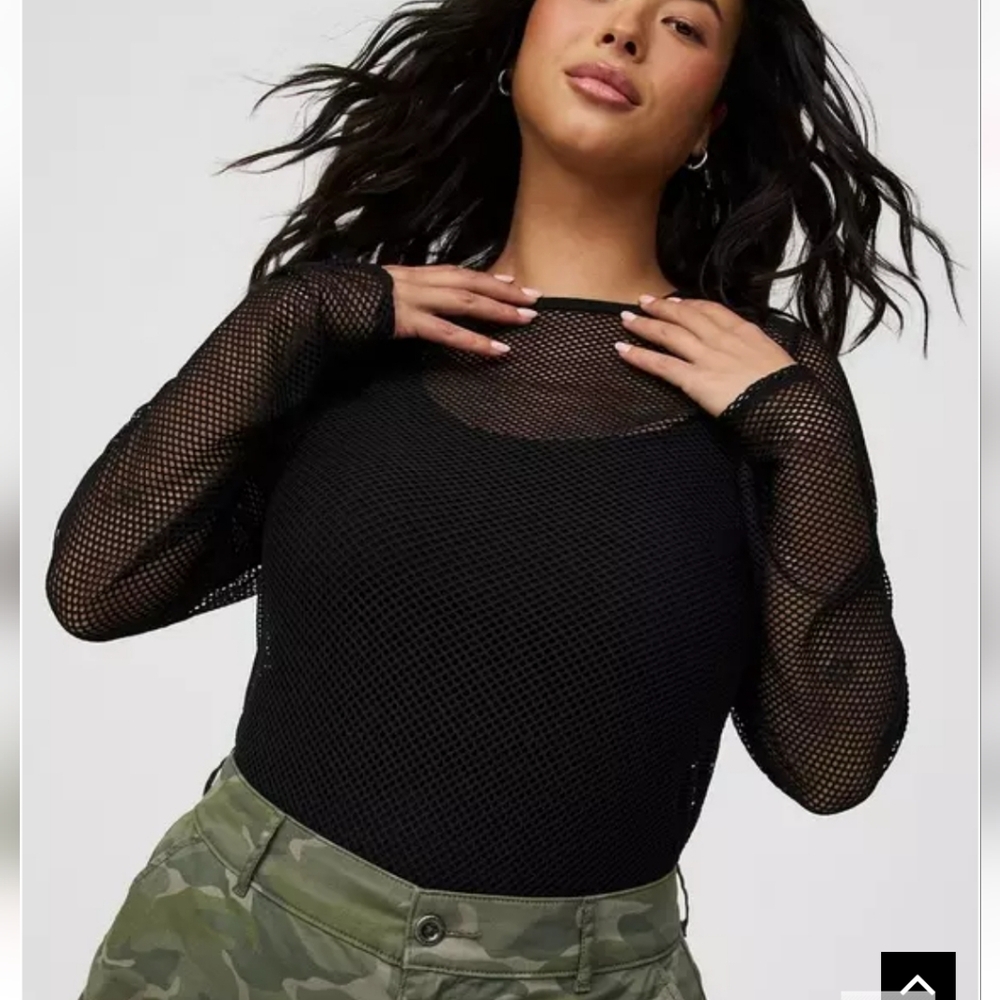 🆕️ 1X FISHNET MESH LONG SLEEVE LAYERING CREW NECK TOP